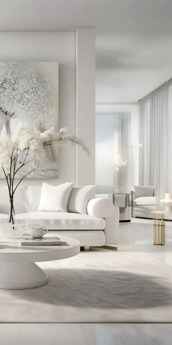 2024 White Living Room Designs: Modern Luxury, Grey Elegance, Black & White Timelessness, and Vibrant Pops of Red and Green