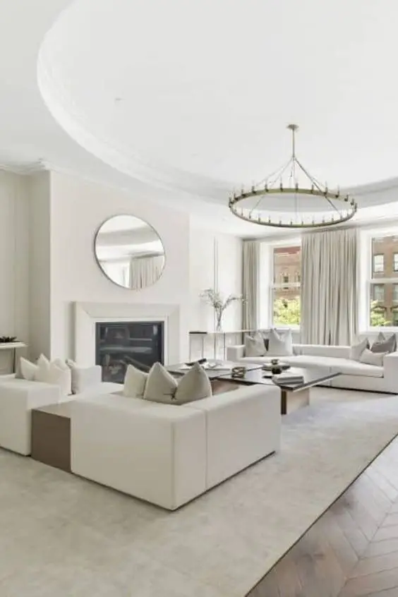 2024 White Living Room Designs: Modern Luxury, Grey Elegance, Black & White Timelessness, and Vibrant Pops of Red and Green