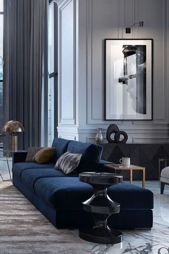 Blue Living Room Design 2024: Elevate with Navy, Gray, and Royal Paint Wall Elegance