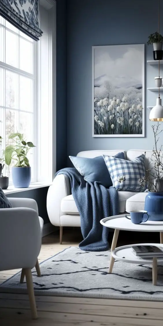 Blue Living Room Design 2024: Elevate with Navy, Gray, and Royal Paint Wall Elegance