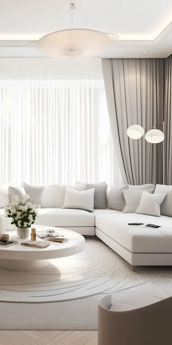 2024 White Living Room Designs: Modern Luxury, Grey Elegance, Black & White Timelessness, and Vibrant Pops of Red and Green