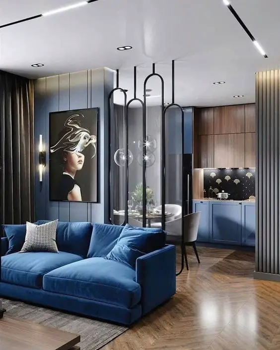 Blue Living Room Design 2024: Elevate with Navy, Gray, and Royal Paint Wall Elegance