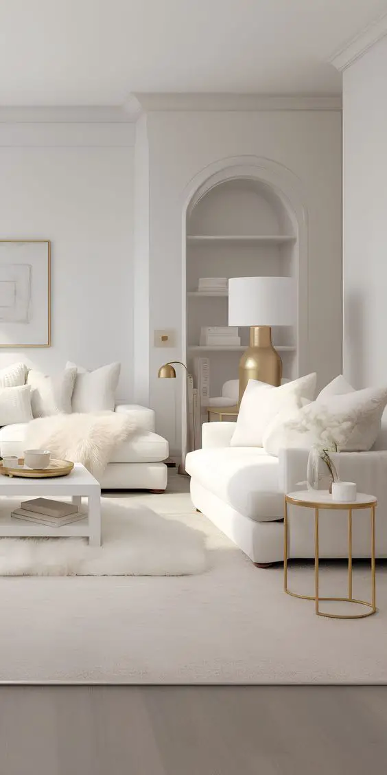 2024 White Living Room Designs: Modern Luxury, Grey Elegance, Black & White Timelessness, and Vibrant Pops of Red and Green