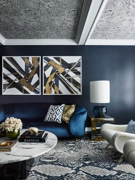 Blue Living Room Design 2024: Elevate with Navy, Gray, and Royal Paint Wall Elegance