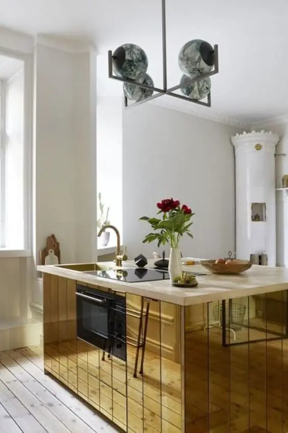 Elevate Your Kitchen with Luxe Gold Cabinets & Trendy Hardware