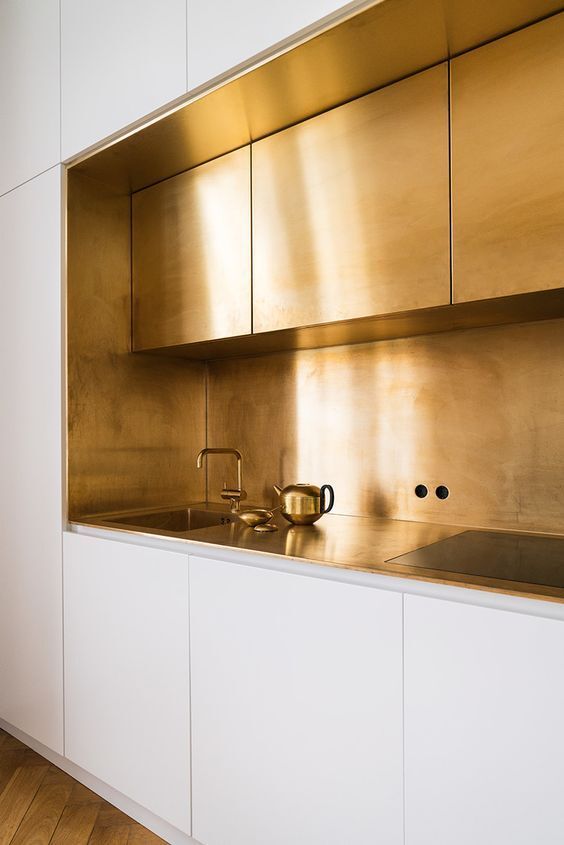 Elevate Your Kitchen with Luxe Gold Cabinets & Trendy Hardware