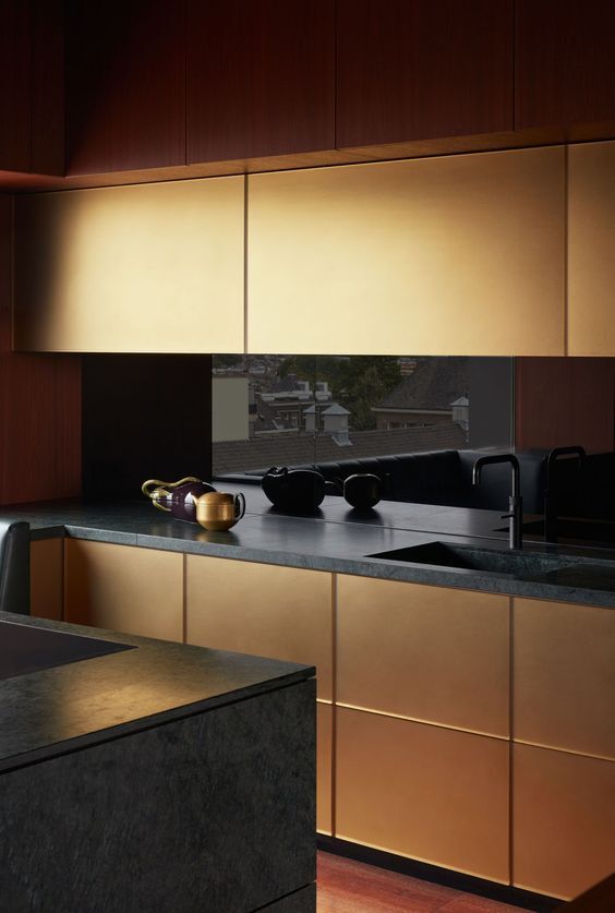 Elevate Your Kitchen with Luxe Gold Cabinets & Trendy Hardware