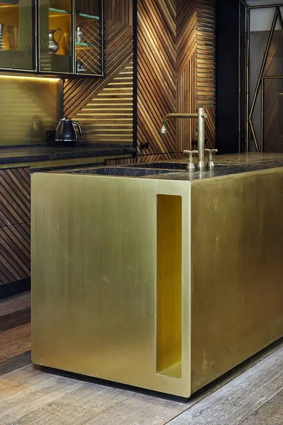 Elevate Your Kitchen with Luxe Gold Cabinets & Trendy Hardware