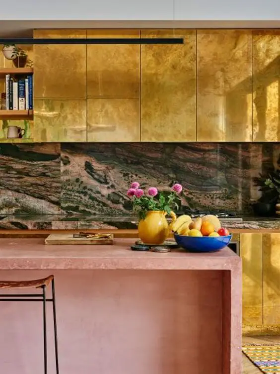 Elevate Your Kitchen with Luxe Gold Cabinets & Trendy Hardware