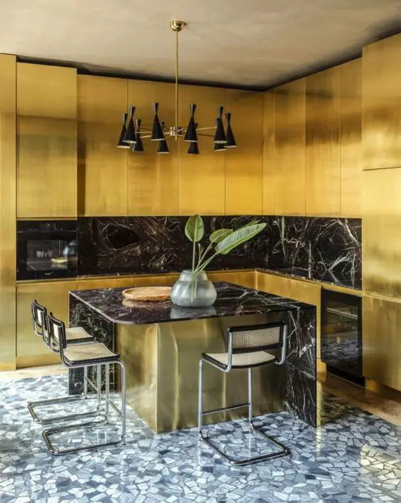 Elevate Your Kitchen with Luxe Gold Cabinets & Trendy Hardware